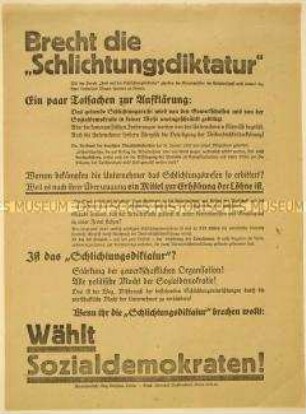 Antikommunistischer programmatischer Wahlaufruf der Sozialdemokraten zur Stärkung der Gewerkschaften - vermutlich anlässlich der Reichstagswahl Mai 1928