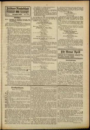 Erste Ausgabe vom Samstag, den 30. März 1918.