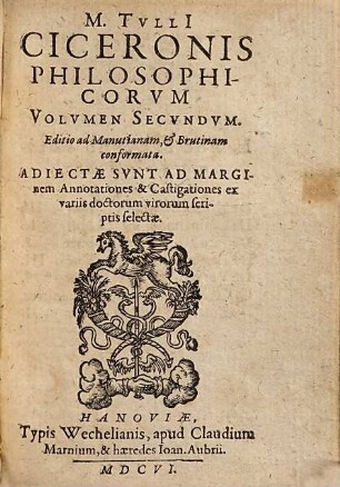 M. Tvlli[i] Ciceronis Philosophicorvm Volumen ..., 2