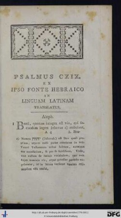Psalmus CXIX. Ex Ipso Fonte Hebraico In Linguam Latinam Translatus.
