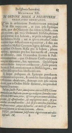 Membrum XII. De Ordine Missae A Presbyteris Ordinandis Observando.