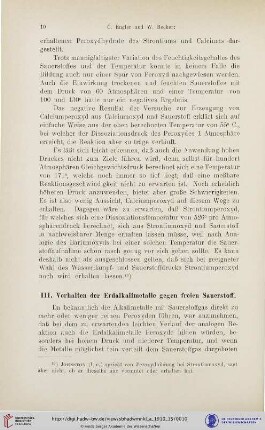 III. Verhalten der Erdalkalimetalle gegen freien Sauerstoff