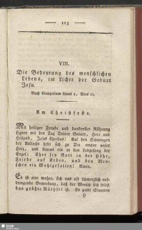 VIII. Die Bedeutung des menschlichen Lebens, im Lichte der Geburt Jesu