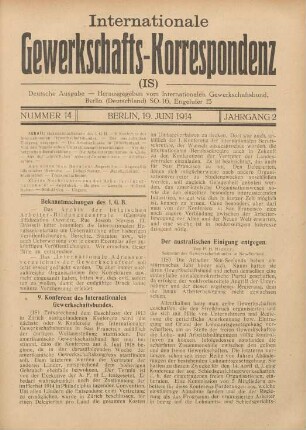 Nummer 14 Berlin, 19. Juni 1914 Jahrgang 2