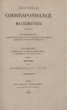 Tome premiér. Quatrième livraison. - Mai 1875.