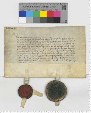 Bischof Magnus zu Hildesheim bescheinigt Bürgermeistern und Ratsmannen den Empfang der vertragsgemäß ausbedungenen 4000 Rheinischen Gulden. Es mitbesiegelt das Domkapitel.
