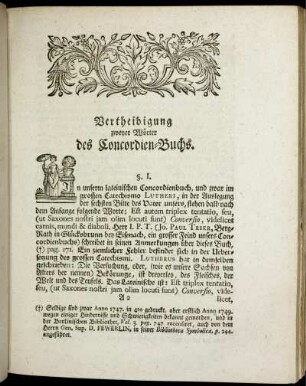 Vertheidigung zweyer Wörter des Concordien -Buchs. §. I. - §. X.