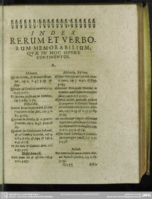 Index Rerum Et Verborum Memorabilium, Quae In Hoc Opere Continentur
