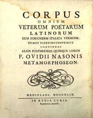 Li ... Libri Delle Metamorfosi Di P. Ovidio Nasone. 2, Gli Altri Cinque Libri