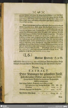 Num. 114. Extract Derer Nutzungen der gesambten Fürstl. Festenbergischen Güther ...