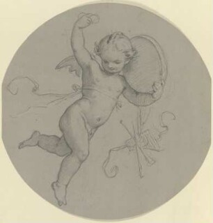 Schwebender Putto mit Tamburin