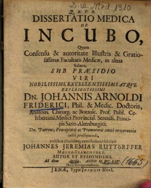Dissertatio Medica De Incubo