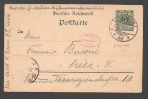 Postkarte an Ferruccio Busoni : 27.06.1899