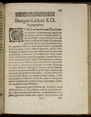 Benigno Lectori S. D. Typographus.