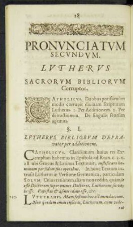 Pronunciatum Secundum. Lutherus Sacrorum Bibliorum Corruptor.