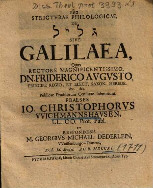 Strictvrae Philologicae, De ... Galilaea
