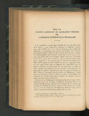 Sur la valeur agricole de quelques terres de l'Afrique Occidentale francaise