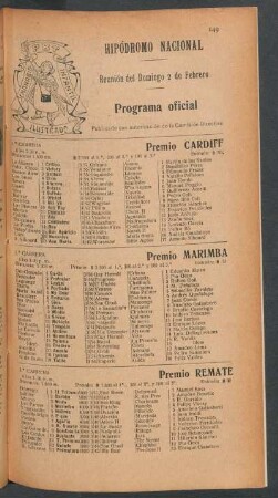 Hipódromo Nacional - Reunión del Domingo 2 de Febrero [de 1908] - Programa oficial