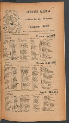 Hipódromo Nacional - Reunión del Domingo 2 de Febrero [de 1908] - Programa oficial