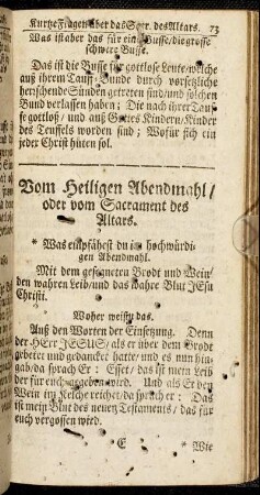 Vom Heiligen Abendmahl/ oder vom Sacrament des Altars.