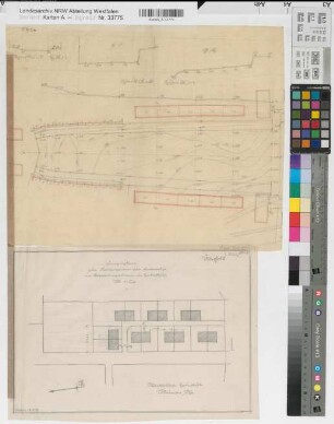 Münster (Münster) Habichtshöhe-Grüner Grund 1. Höhenlinien 2. Bauvorhaben für Kinderreiche - Lageplan 1927 1 : 500 33/25 x 42/37 Zeichnung Westfälische Heimstätte Wohnungsgesellschaft Münsterland