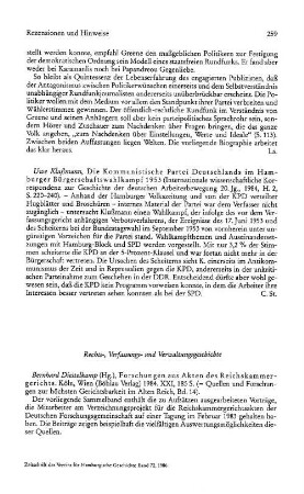 Rezensionen und Hinweise : Rechts, Verfassungs- und Verwaltungsgeschichte