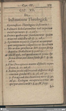Cap. VII [VIII]. De Institutione Theologicâ