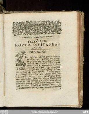 Dissertatio Inauguralis Medica De Praecipuis Mortis Subitaneae Caussis.