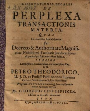 Assertiones Legales De Perplexa Transactionis Materia