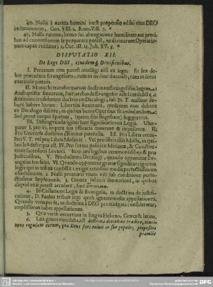 Disputatio XII. De Lege Dei, eiusdemque Divisionibus