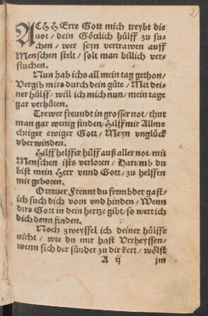 ACH HErre Gott mich treybt die || not/ dein Göttlich hülff zu su=||chen/
