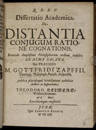 Dissertatio Academica De Distantia Coniugum Ratione Cognationis