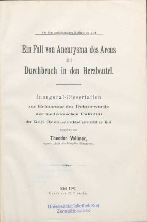Ein Fall von Aneurysma des Arcus mit Durchbruch in den Herzbeutel