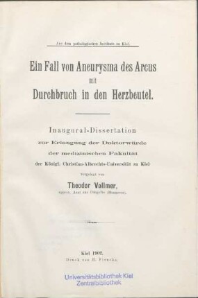 Ein Fall von Aneurysma des Arcus mit Durchbruch in den Herzbeutel