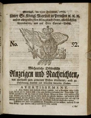No. 52. Montags, den 29ten December, 1766.