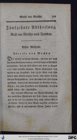 Fünfzehnte Abtheilung. Reise von Mochha nach Bombay.