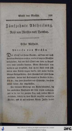 Fünfzehnte Abtheilung. Reise von Mochha nach Bombay.