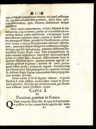 Caput I. De Vocatione gentium in Genere.