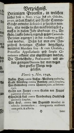 Verzeichniß. Derjenigen Processen,[...]