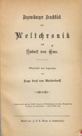 Regensburger Bruchstück der Weltchronik des Rudolph von Ems