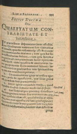 Sectio Decima. De Qualitatum Contrarietate Et intensione.