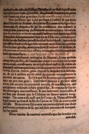 Copie d'une lettre, escrite de Charleroy, le 18. Juin, 1692, touchant le siege du Chasteau de Namur