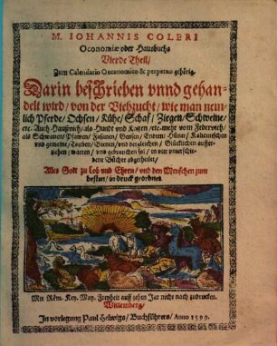 Oeconomia Oder Hausbuch, M. Johannis Coleri ... Theil : Zum Calendario Oeconomico & perpetuo gehörig. 4