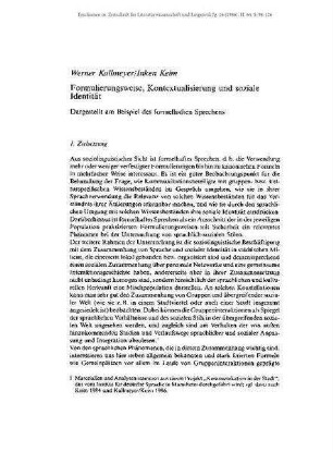 Formulierungsweise, Kontextualisierung und soziale Identität. Dargestellt am Beispiel des formelhaften Sprechens