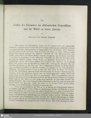 Die Leiden des Europäers im afrikanischen Tropenklima und die Mittel zu deren Abwehr