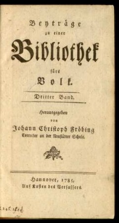 3.1785: Beyträge zu einer Bibliothek fürs Volk