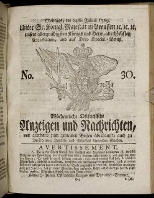 No. 30. Montags, den 24ten Julius 1769.
