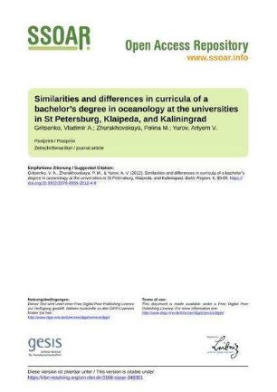 Similarities and differences in curricula of a bachelor’s degree in oceanology at the universities in St Petersburg, Klaipeda, and Kaliningrad
