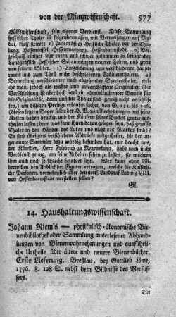 Physikalisch-ökonomische Bienenbibliothek. Bd.1.