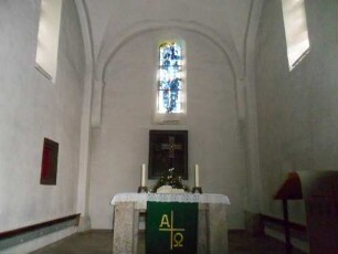 Heringhausen-(Evangelische Kirche) - Langhaus Innen-Rechteckchor (romanisch) mit Kreuzgratgewölbe